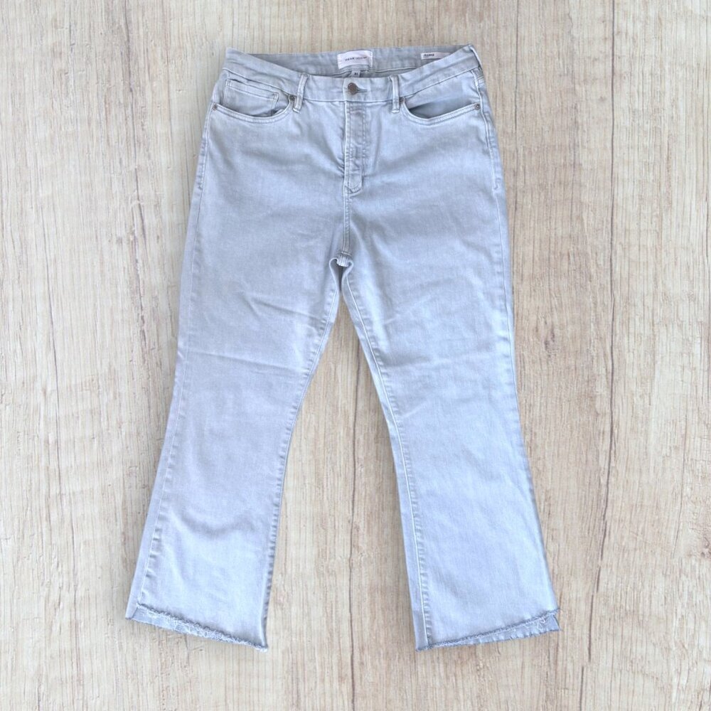 Dear John Jeanne Crop Flare Jeans Sky Blue Raw Hem Stretch Denim Womens 31